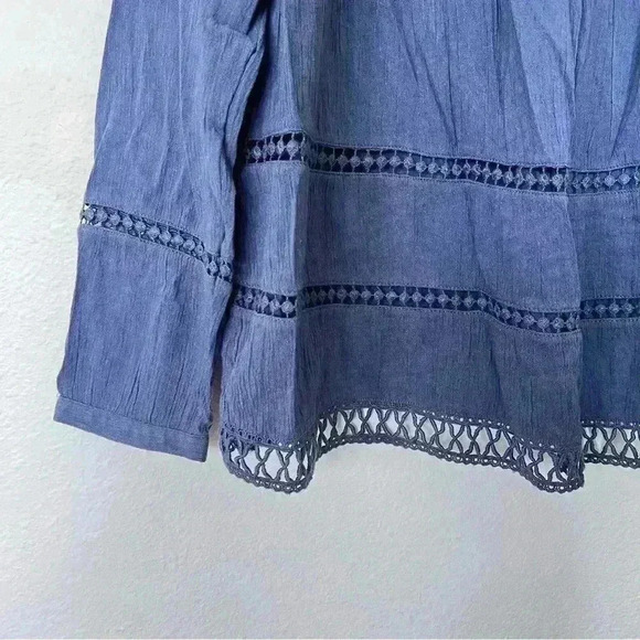 Next Shirt Blouse Womens Size 12 UK Light Wash Blue Boho Peasant Eyelet - Picture 4 of 7